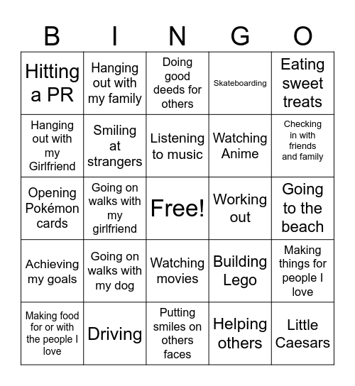 Happiness Bingo Card