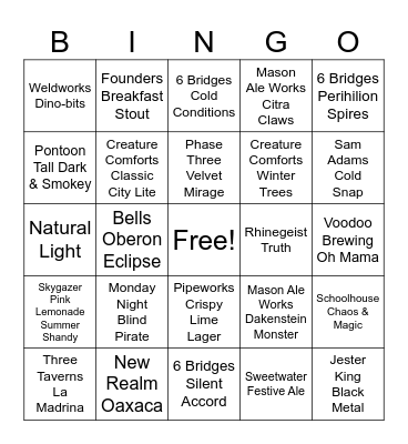 Server Beer Bingo Card