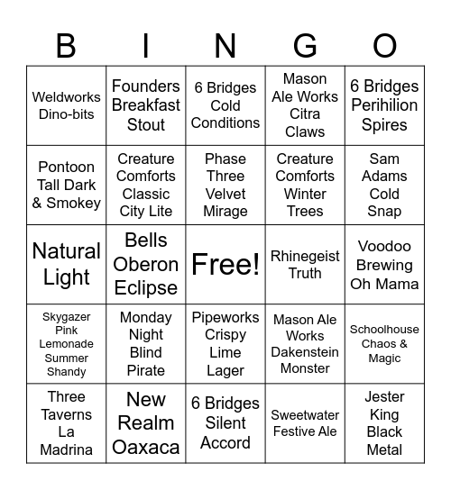 Server Beer Bingo Card