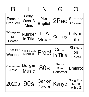 Music Bingo Card