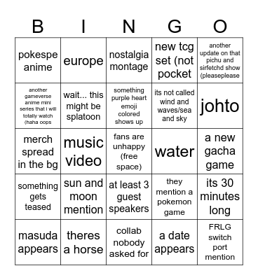 disapointment bingo Card