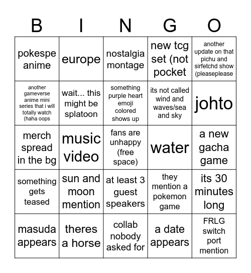 disapointment bingo Card