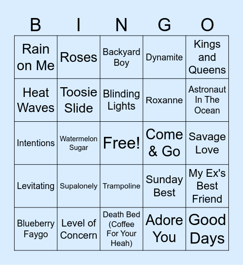 S  I  C  K  T  U  N  E  S Bingo Card