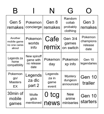 Pokemon day 2026 Bingo Card