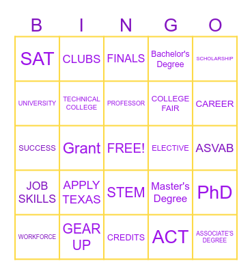 GEAR UP Bingo Card