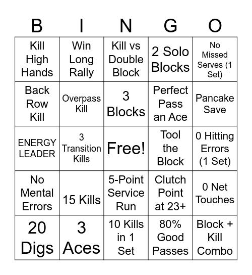 volleyball Bingo Card