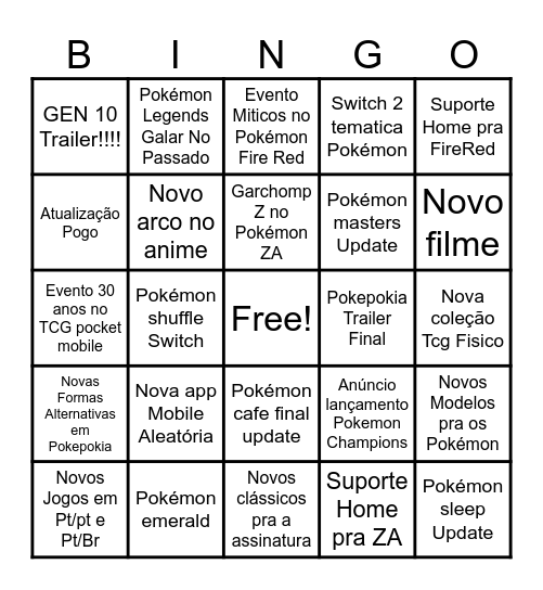 Pokémon 2026 Bingo Card
