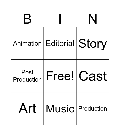 Headings for Credits Bingo Card