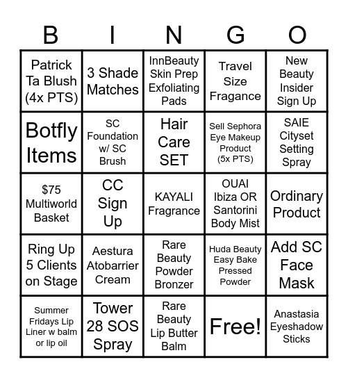 Newness At Sephora 💋 Bingo Card