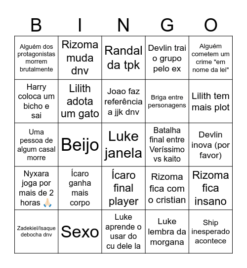 Rpg tropa Bingo Card