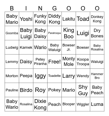 Mario Characters Bingo Card
