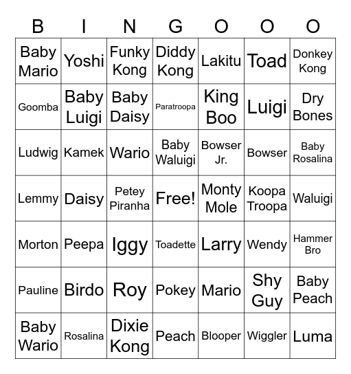 Mario Characters Bingo Card