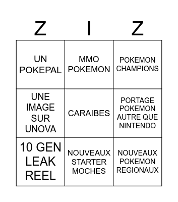 ZIZI ZIZI PIPI Bingo Card