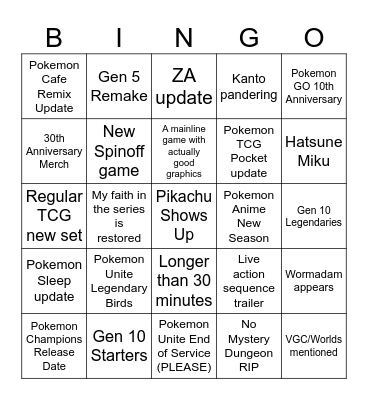 Pokemon Day 2026 2/27/26 Bingo Card