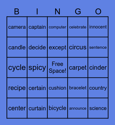 Soft C Sounds Bingo Card