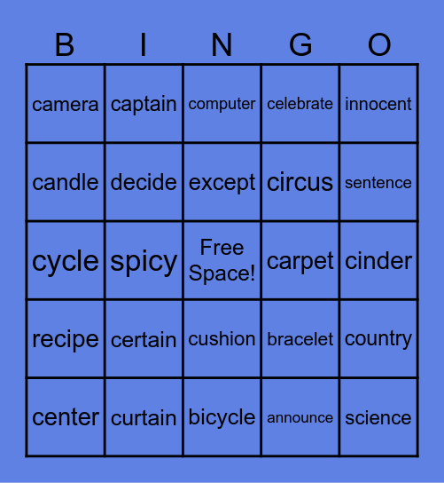 Soft C Sounds Bingo Card
