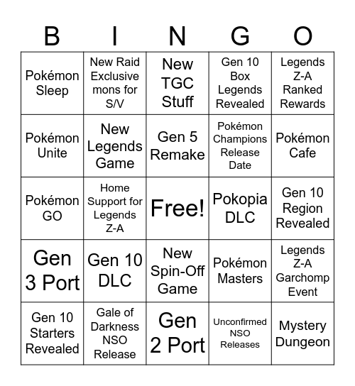 Pokémon Presents BINGO Card