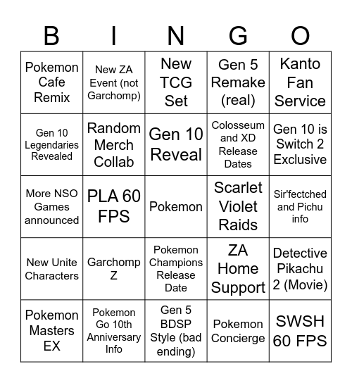 Pokemon Day 2026 Bingo Card