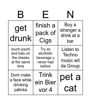 Bens Quests Bingo Card