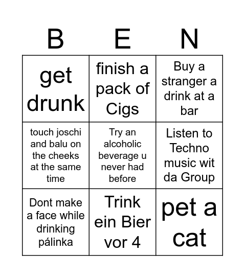 Bens Quests Bingo Card