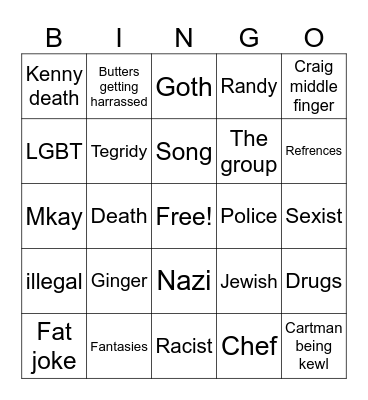 Offensive South Park Bingo Card