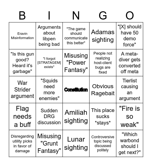 #the-armory Bingo Card