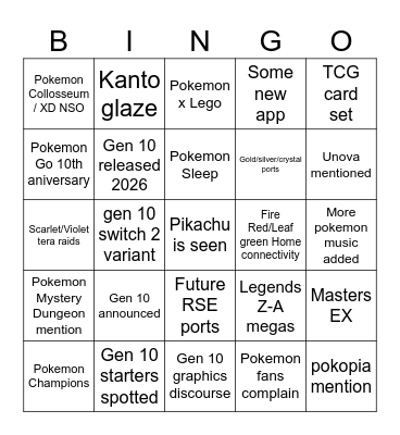 Pokemon Day Bingo Card Bingo Card