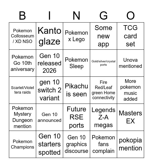 Pokemon Day Bingo Card Bingo Card