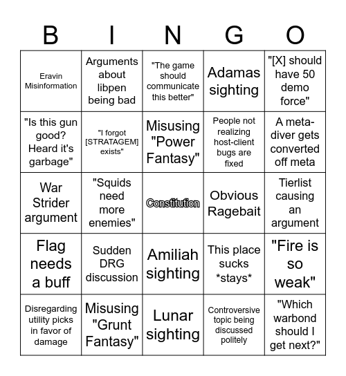 #the-armory Bingo Card