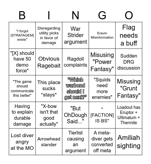 #the-armory Bingo Card