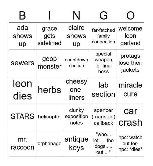 RESIDENT EVIL 9 BINGO Card