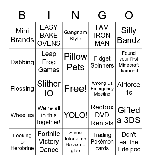 2000s Bingo! Bingo Card