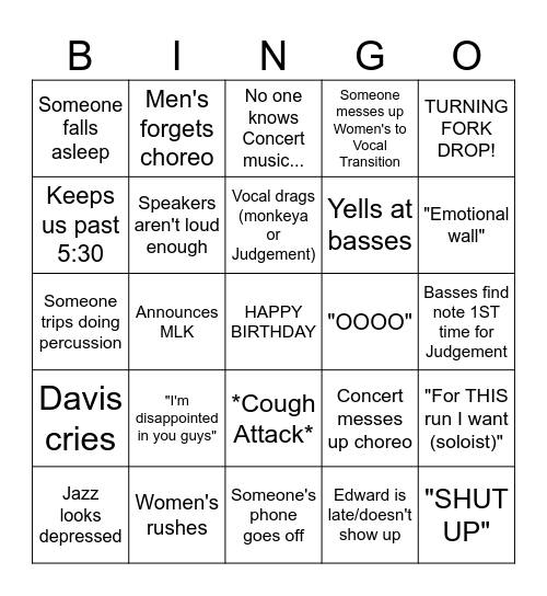 Benefit Dress Bingo Card