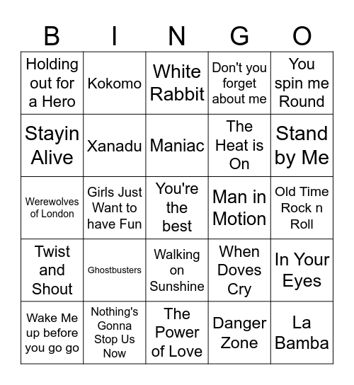 80s Movie Sing Along Party!!! Bingo Card