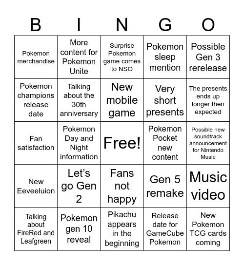Pokemon Presents 2/27/2026 Bingo Card
