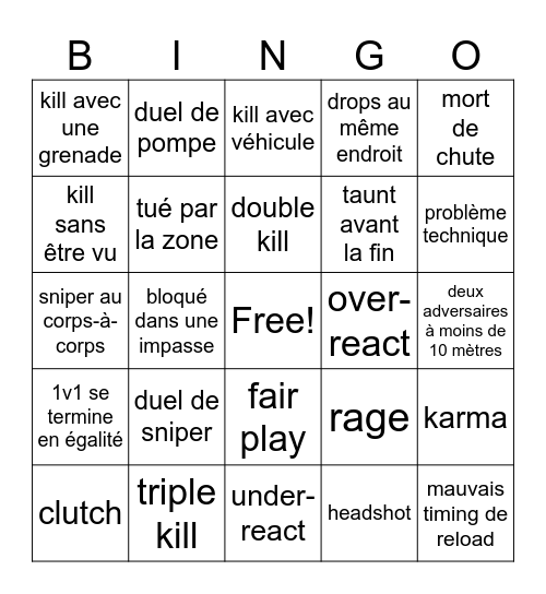 PUBG bingo Card