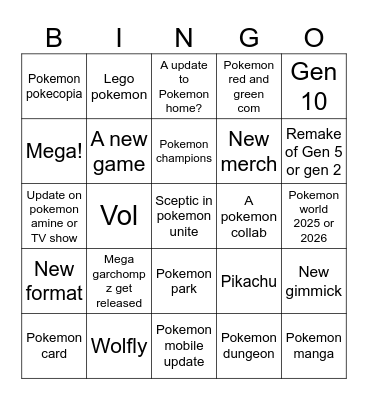 Pokemon present 30th anniversary Bingo Card