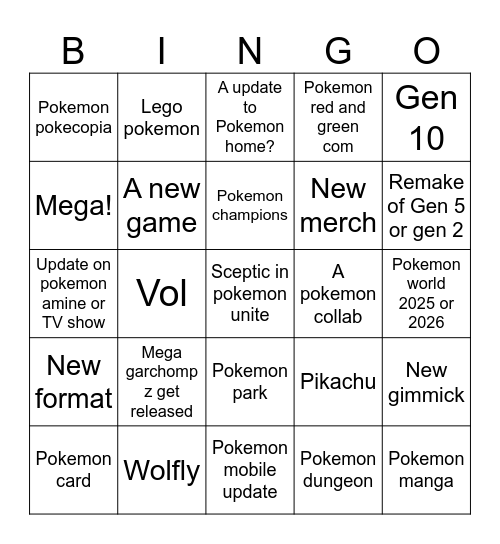 Pokemon present 30th anniversary Bingo Card
