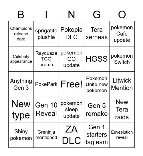 Pokemon presents Bingo Card