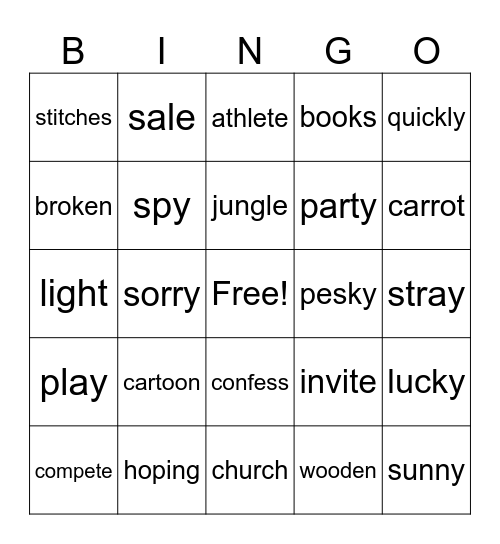 2nd Grade Bingo! Bingo Card