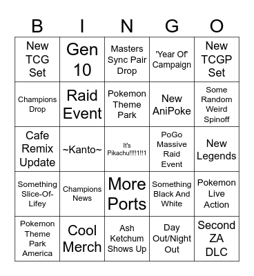 Pokemon Day Direct Bingo Card