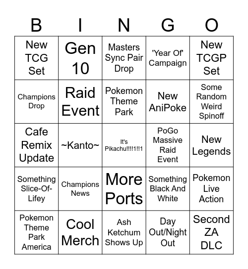 Pokemon Day Direct Bingo Card
