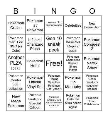 Pokemon Day Direct 2026 Bingo Card