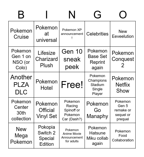 Pokemon Day Direct 2026 Bingo Card