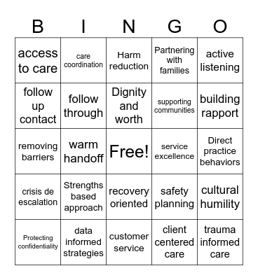 Social Work Action Bingo Card