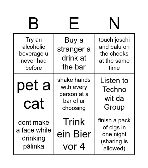 Bens Quests Bingo Card