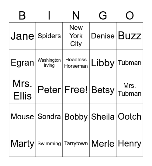Otherwise Known As Sheila The Great Bingo Card