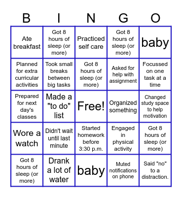 Time Management BINGO Card