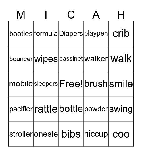 Micah Bingo Card