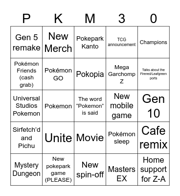 Pokémon Day Bingo Card